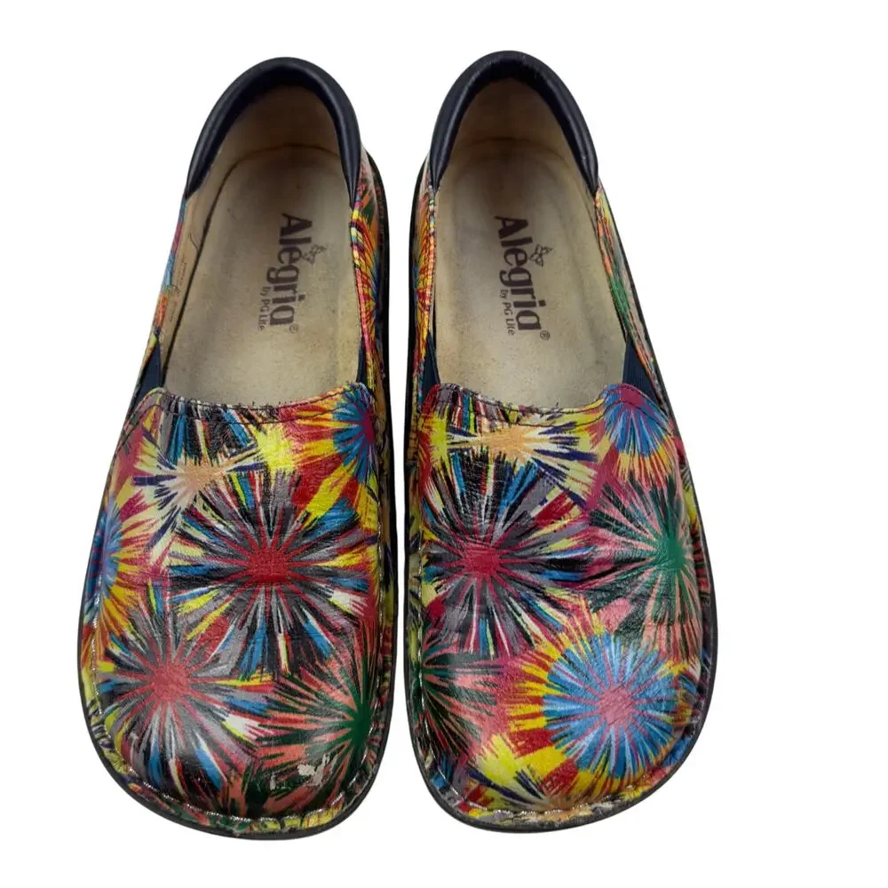 Alegria Deb Rainbow Fireworks Multicolor Comfort Slip On Clogs Women's 37/7-7.5